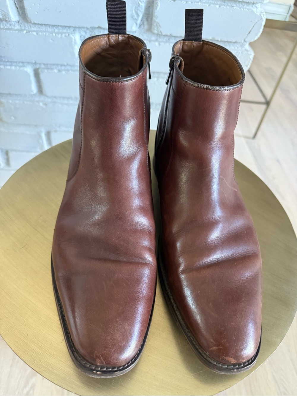 Johnston & Murphy Men's Leather Side Zip Chelsea Boots in Brown 10.5